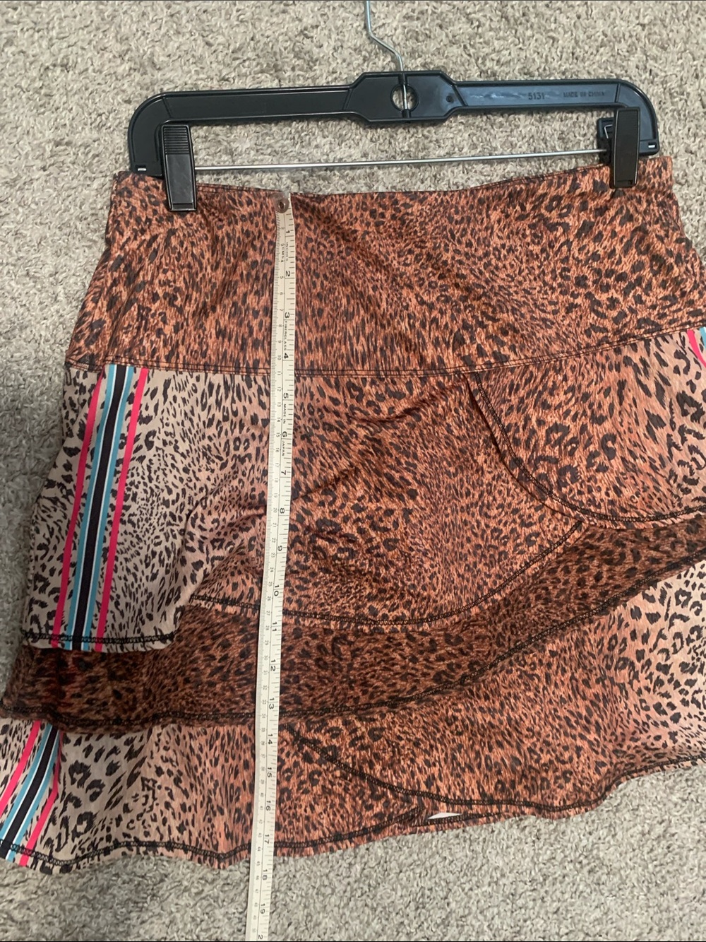 Lucky in Love Leopard Print Layered Mini Skirt with Pink and Teal Stripes - Picture 6 of 9